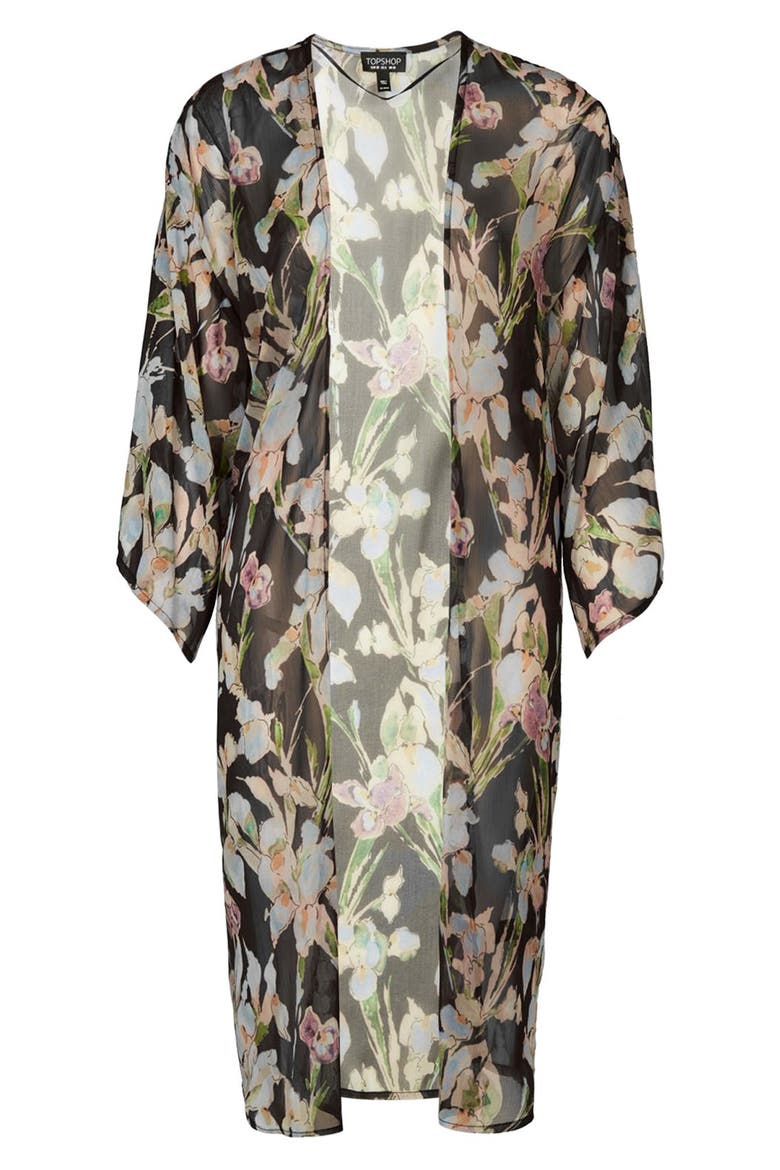 Iris Print Kimono Jacket, Alternate, color, PINK MULTI