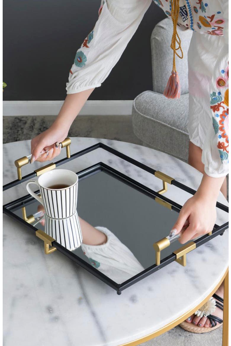 Set of Two Tribute Rectangle Mirror Tray, Alternate, color, GOLD