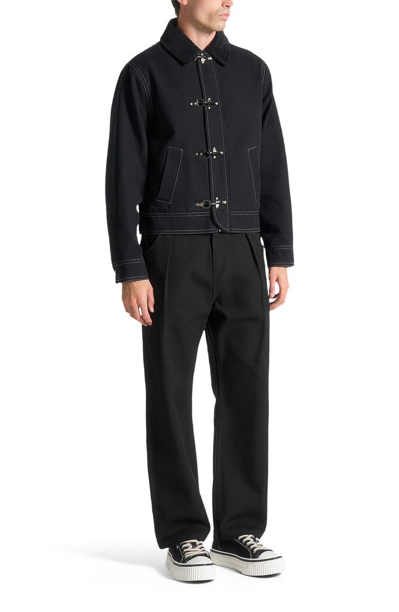 Manière De Voir Nino Clasp Detail Contrast Stitch Gabardine Jacket, Alternate, color, Black