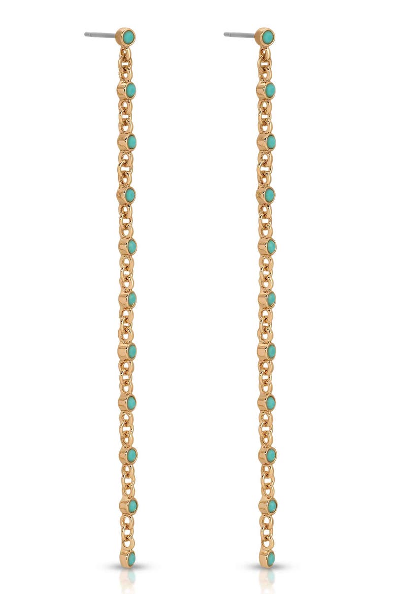 Dainty Crystal Linear Drop Earrings, Alternate, color, TURQUOISE/ GOLD