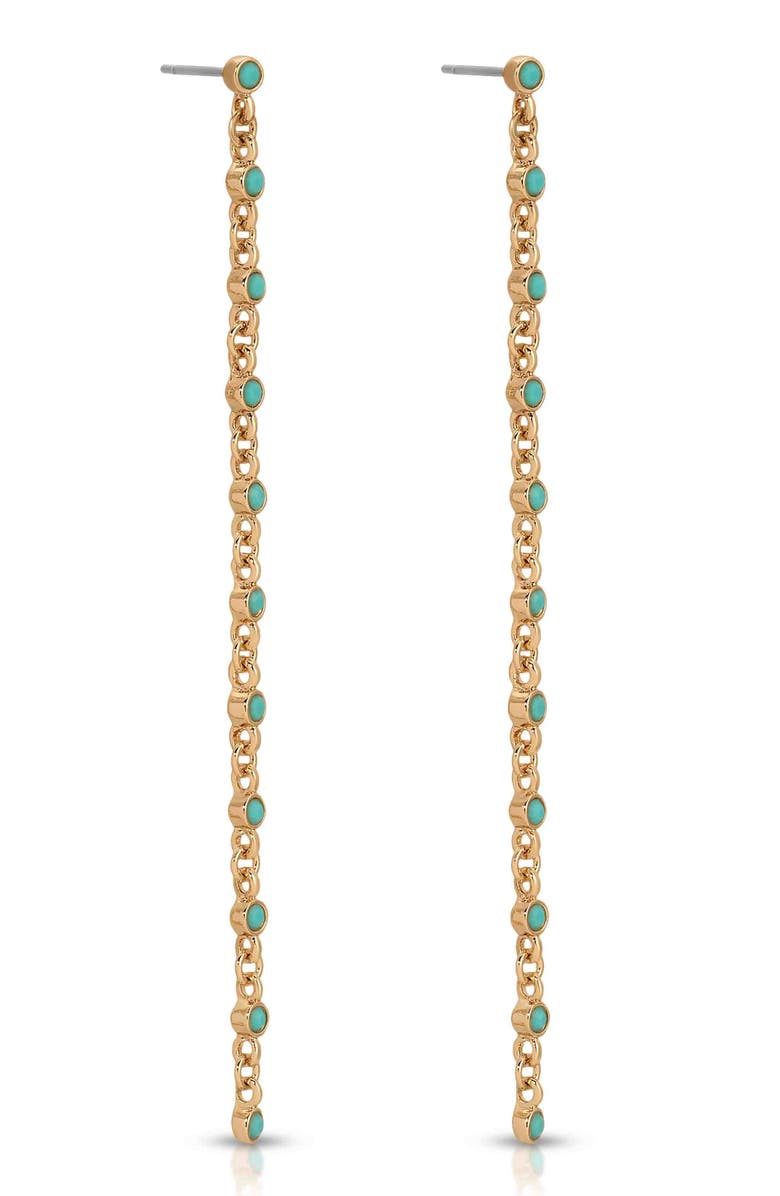 Ettika Dainty Crystal Linear Drop Earrings, Alternate, color, Turquoise/ Gold