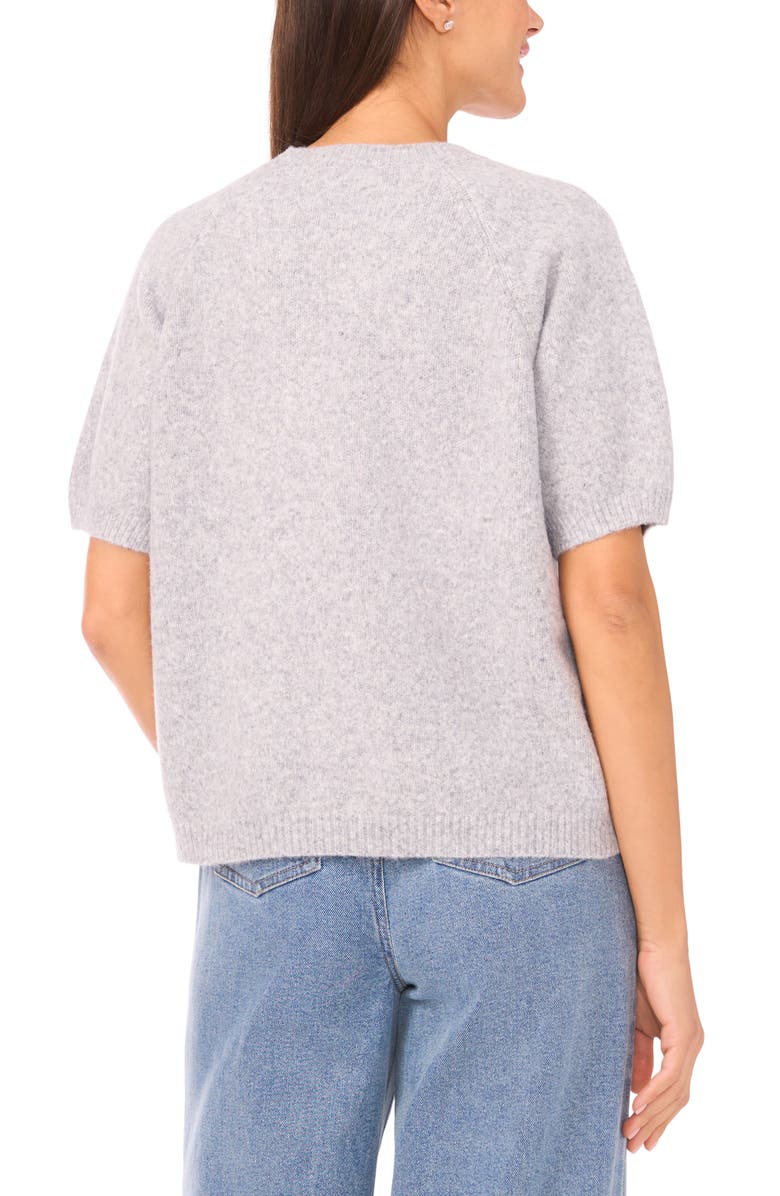 CeCe Floral Embroidered Short Sleeve Sweater, Alternate, color, Light Heather Grey