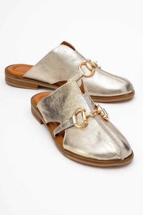 Forever & Always Shoes Favor Leather Mules In Gold