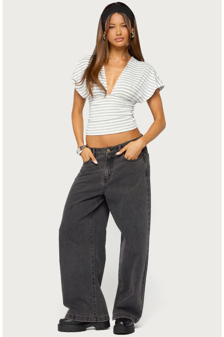 Chassidy Striped Flutter Top, Alternate, color, WHITE-AND-GRAY