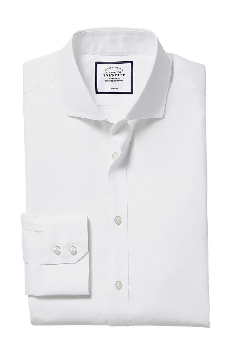 Charles Tyrwhitt Non-Iron Twill Extreme Cutaway Slim Fit Double Cuff, Main, color, White