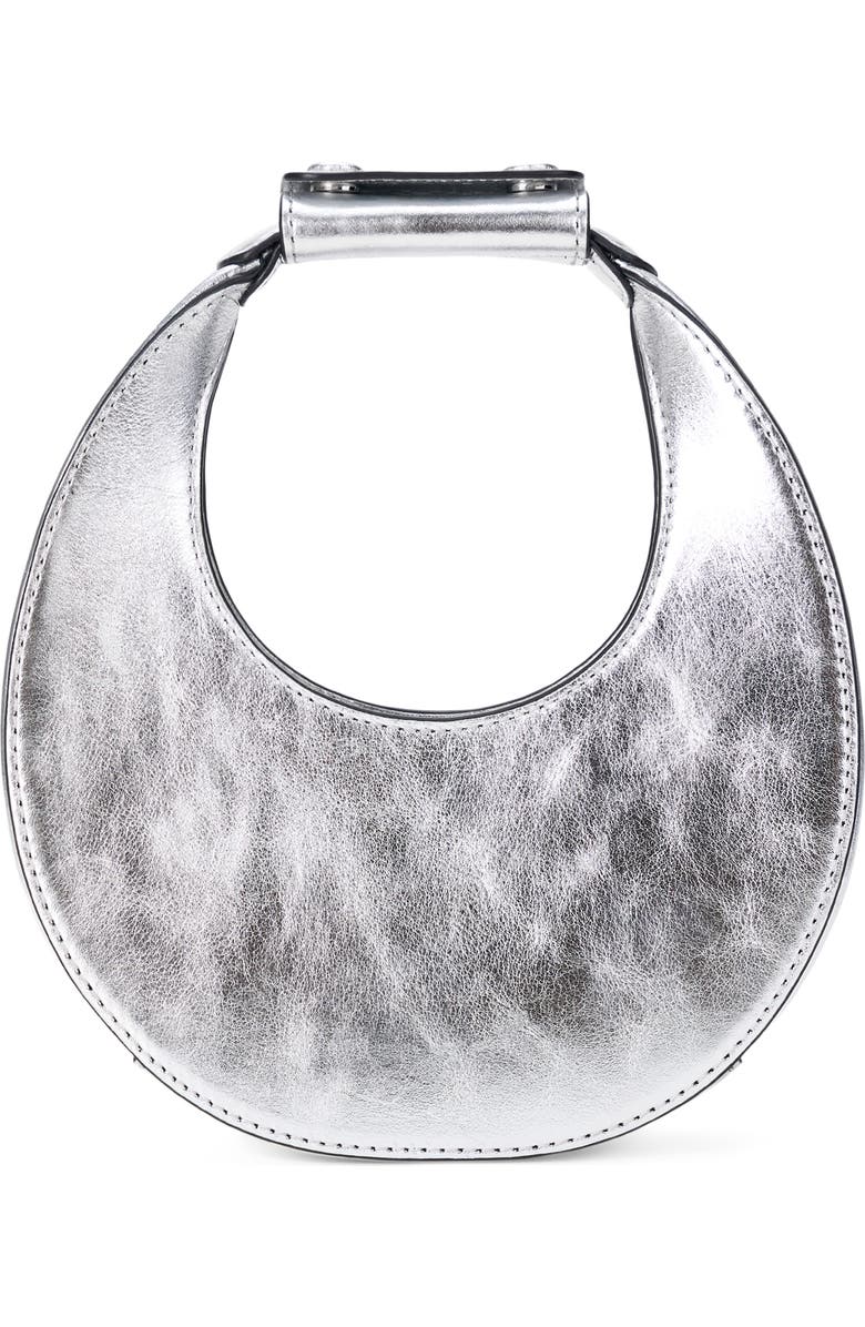STAUD Good Night Moon Metallic Leather Top Handle Bag, Main, color, Silver