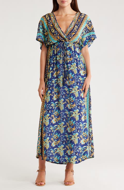 Floral Surplice V-Neck Maxi Dress