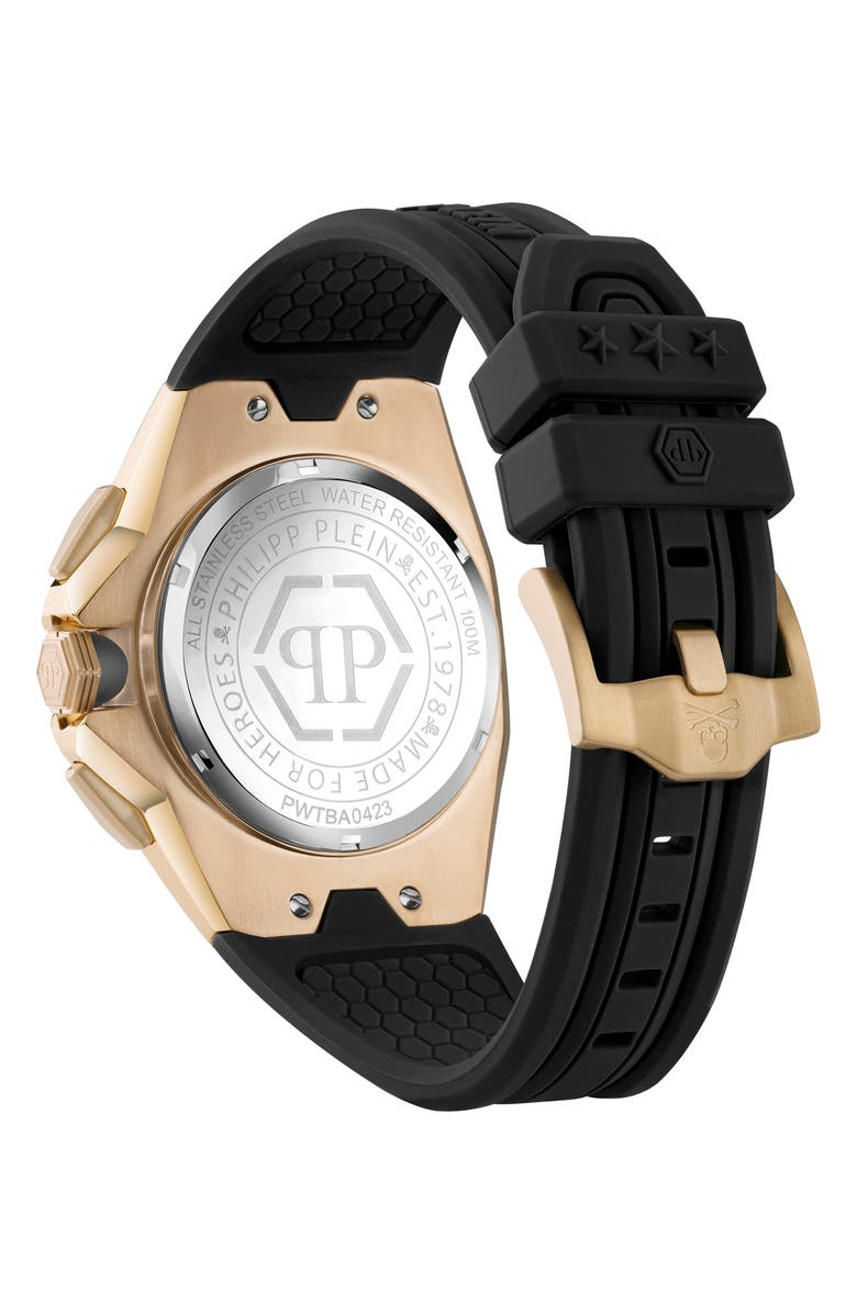 PHILIPP PLEIN Octagon Silicone Strap Chronograph Watch, 44mm, Alternate, color, Ip Yellow Gold