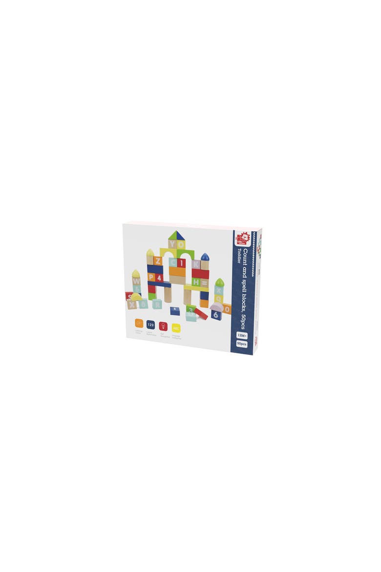 Count and Spell Block Set, 50-Piece Wooden Number and Letter Stacking Toy Kit for Ages 12-Months+, Alternate, color, Yellow