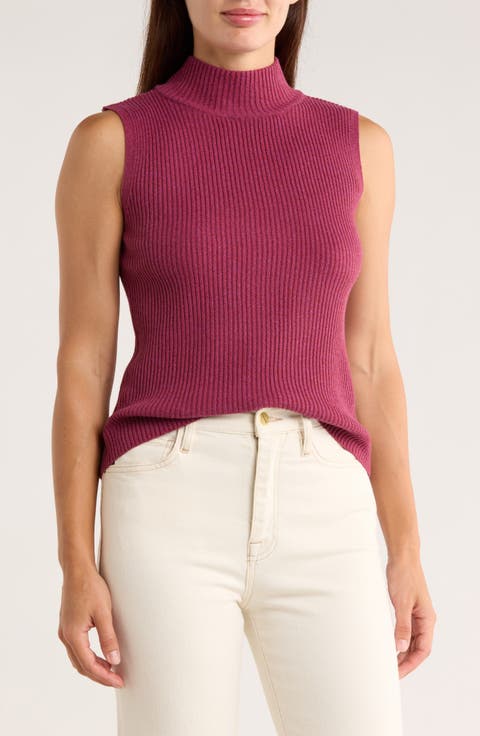 Mock Neck Sleeveless Rib Top