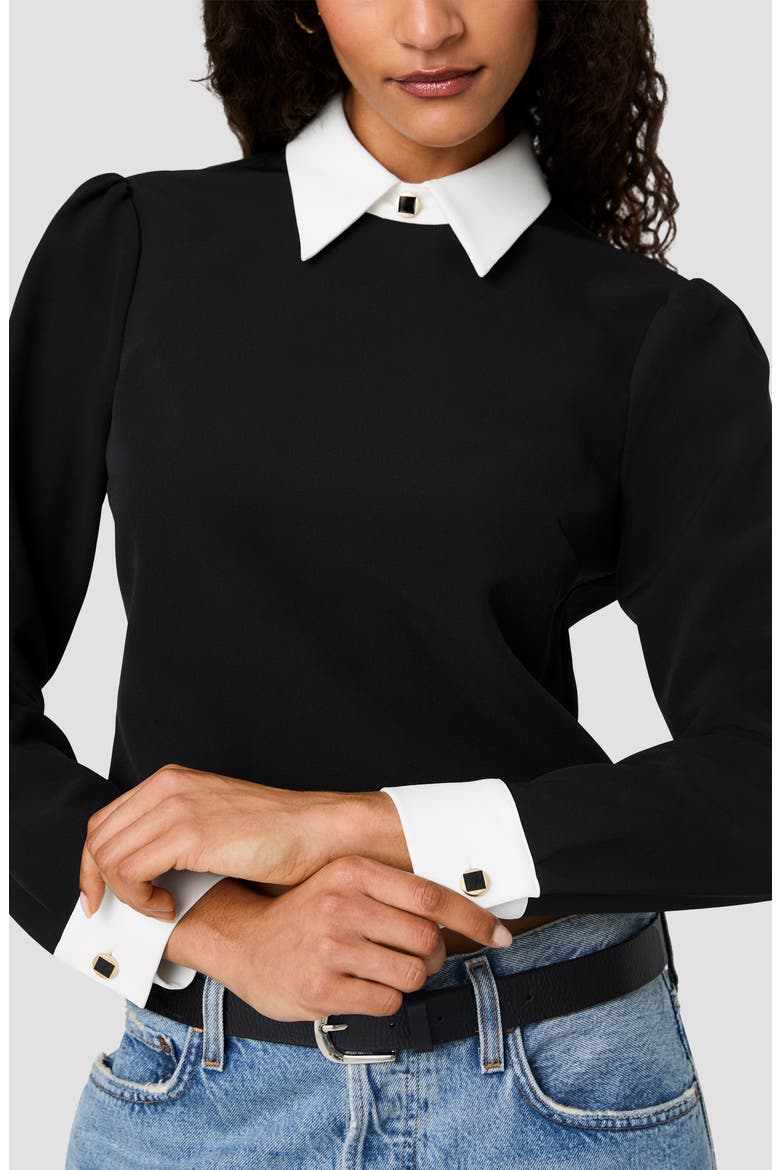 Echo Crepe Collared Long Sleeve Top, Alternate, color, BLACK/ WINTER WHITE