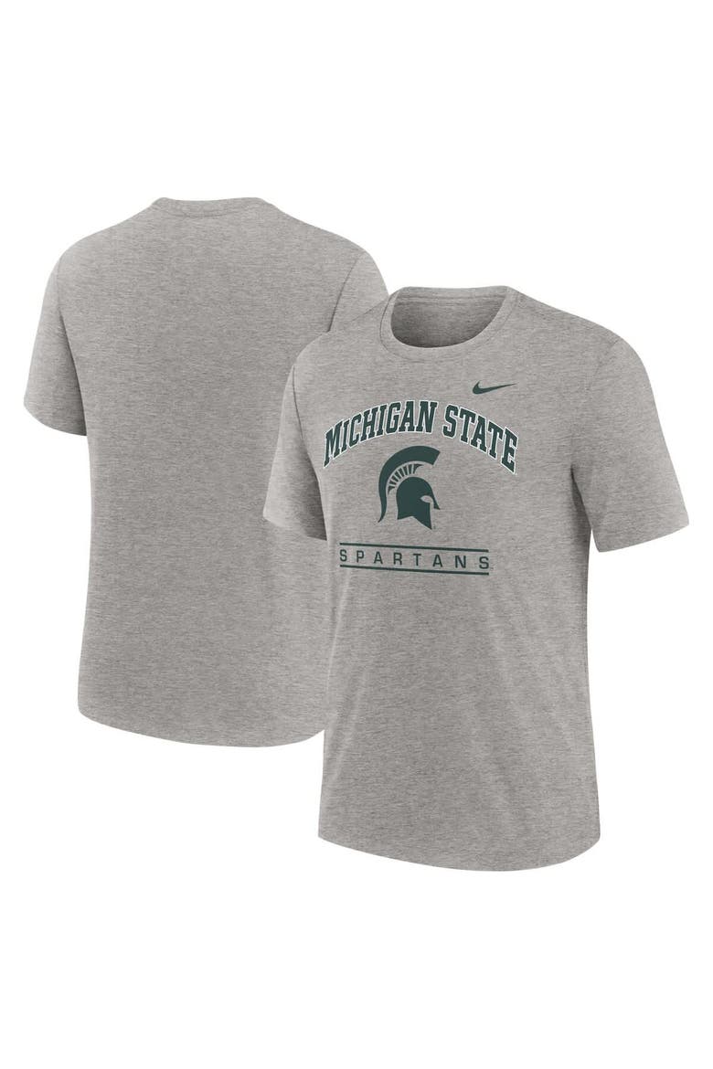 Men's Nike Heather Gray Michigan State Spartans Arch Over Logo Tri-Blend T-Shirt, Alternate, color, Heather Gray