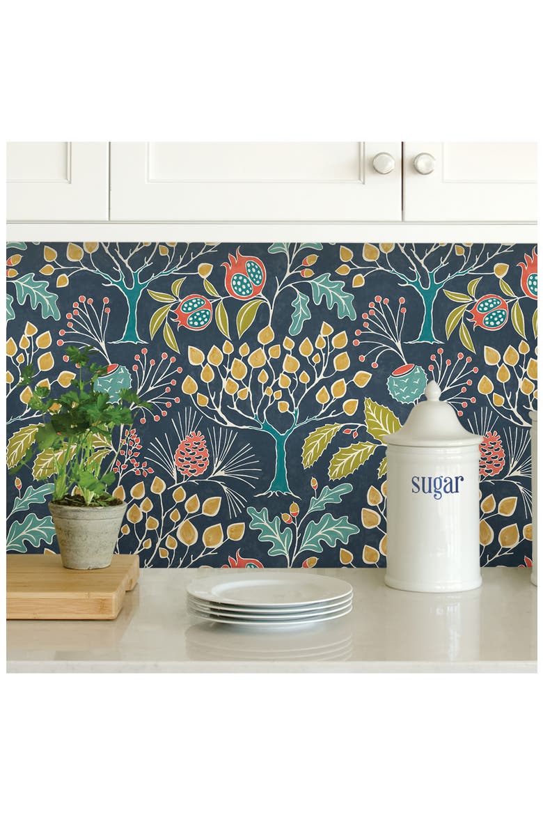 Groovy Garden Navy Peel & Stick Wallpaper, Alternate, color, MULTICOLOR