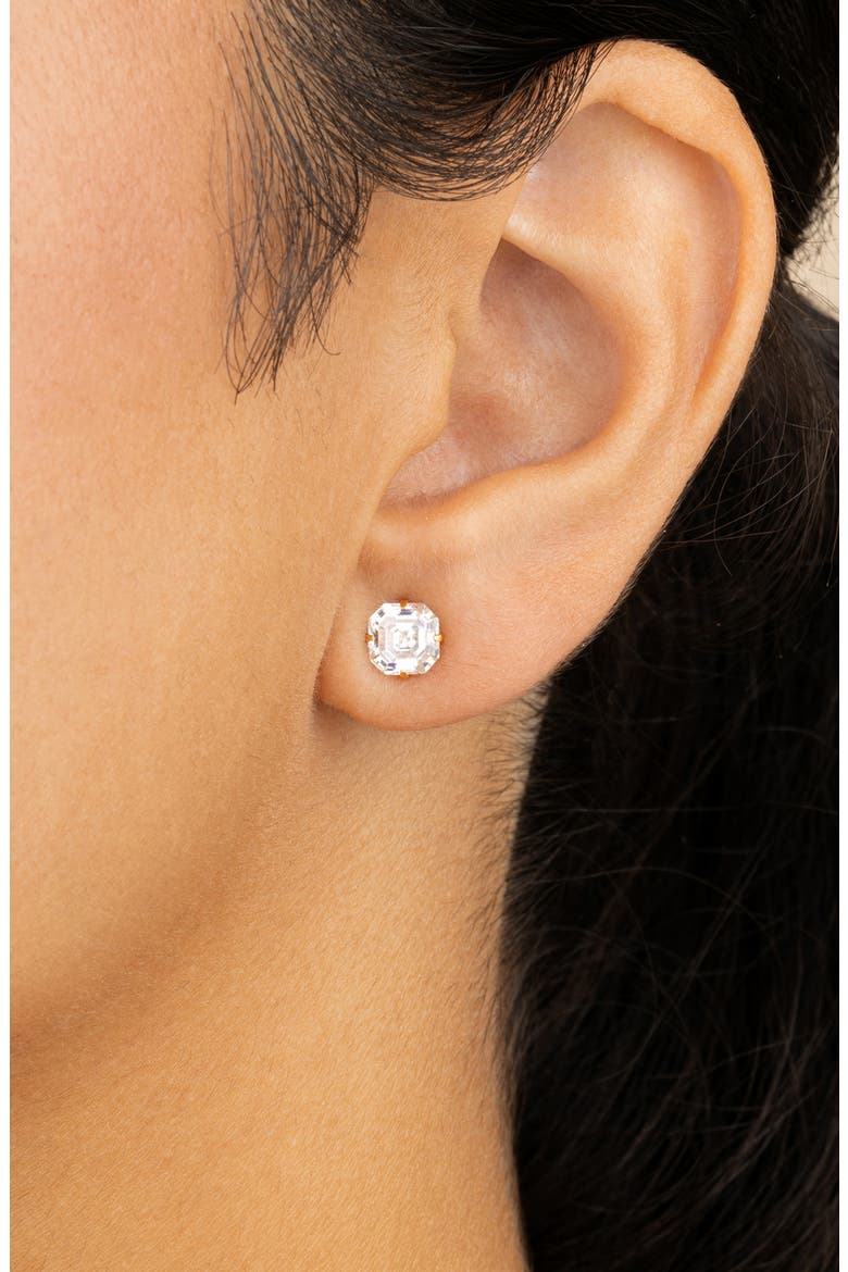 Asscher-Cut Cubic Zirconia Stud Earrings, Alternate, color, GOLD