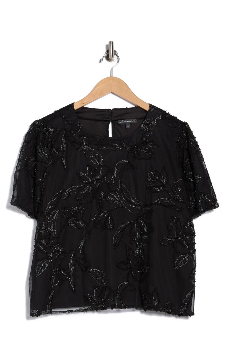 Adrianna Papell Floral Embroidered Top, Main, color, Black