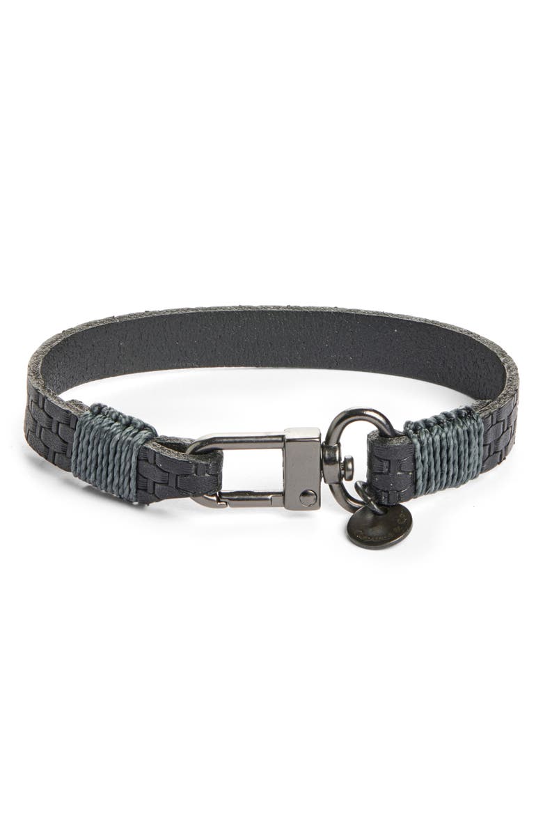 Caputo & Co. Men's Basketweave Embossed Leather Bracelet, Main, color, Black