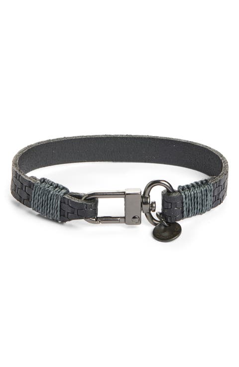 Men's Basketweave Embossed Leather Bracelet