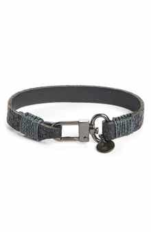 Men's Basketweave Embossed Leather Bracelet