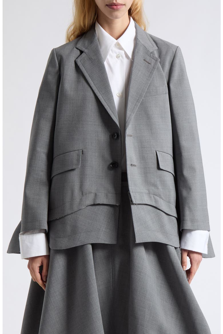 Scalloped Double Layer Wool Blend Blazer, Main, color, TOP GRAY