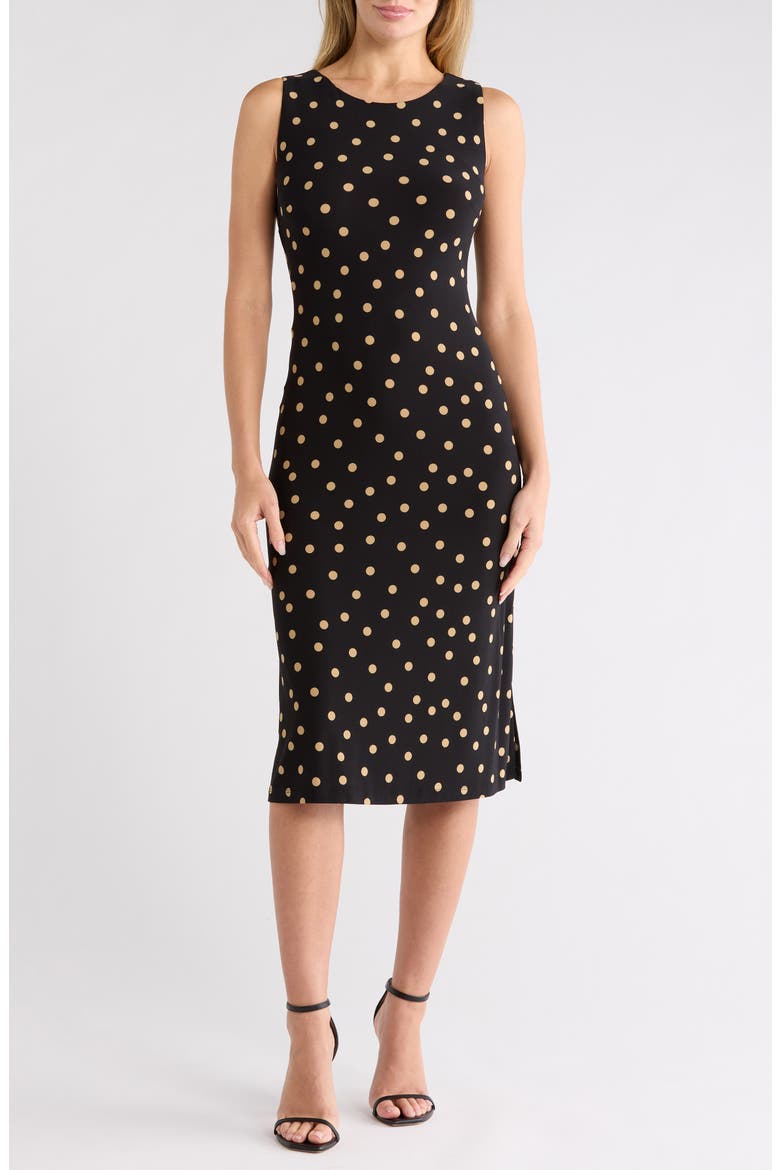 Polka Dot Jersey Midi Dress, Main, color, BLACK/ TAN