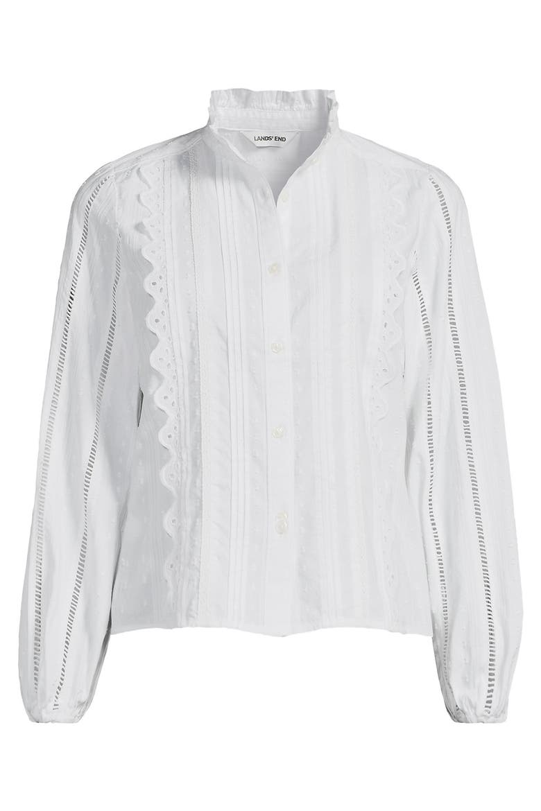 Ruffle Neck Button Front Shirt, Alternate, color, White