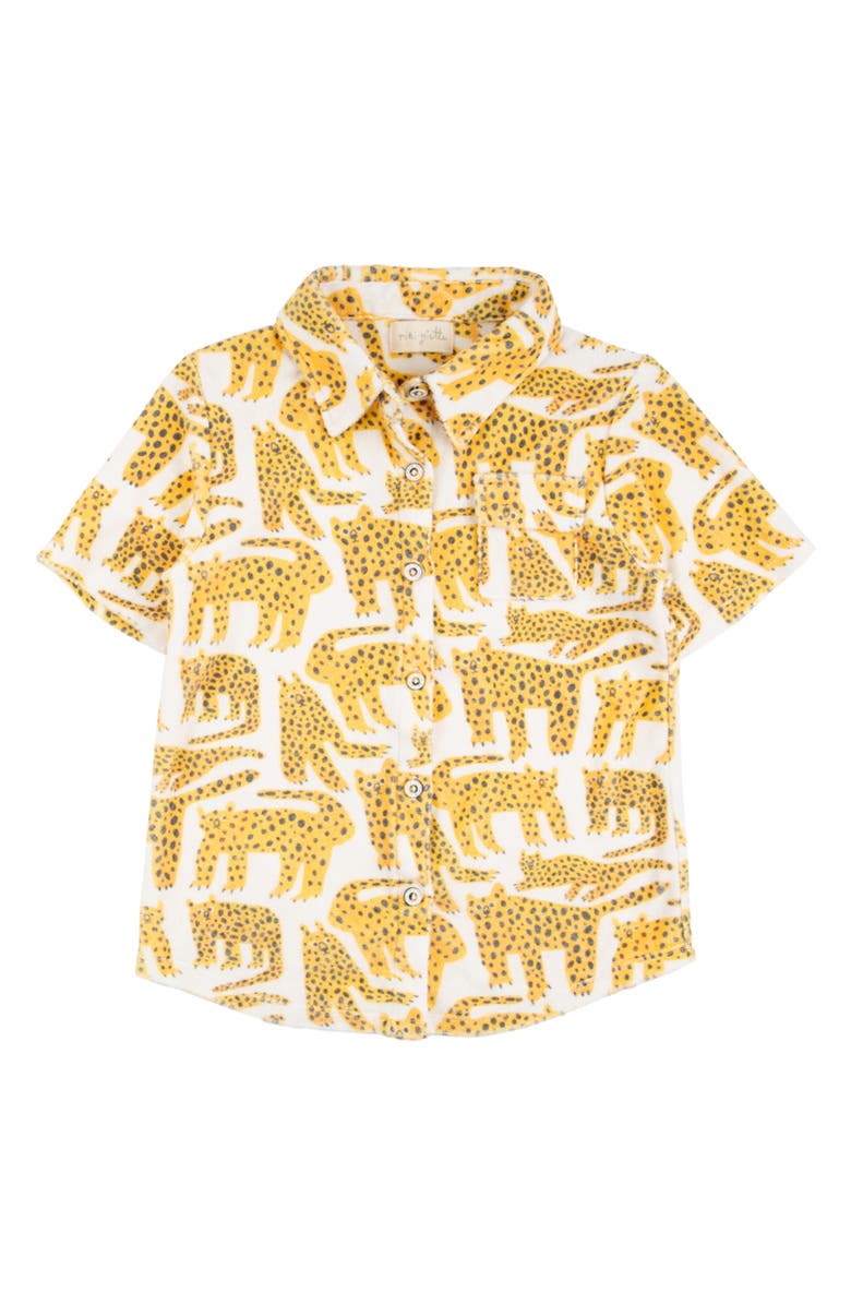 Miki Miette Kids' Jerry Cheetah Short Sleeve Cotton Button-Up Shirt, Main, color,