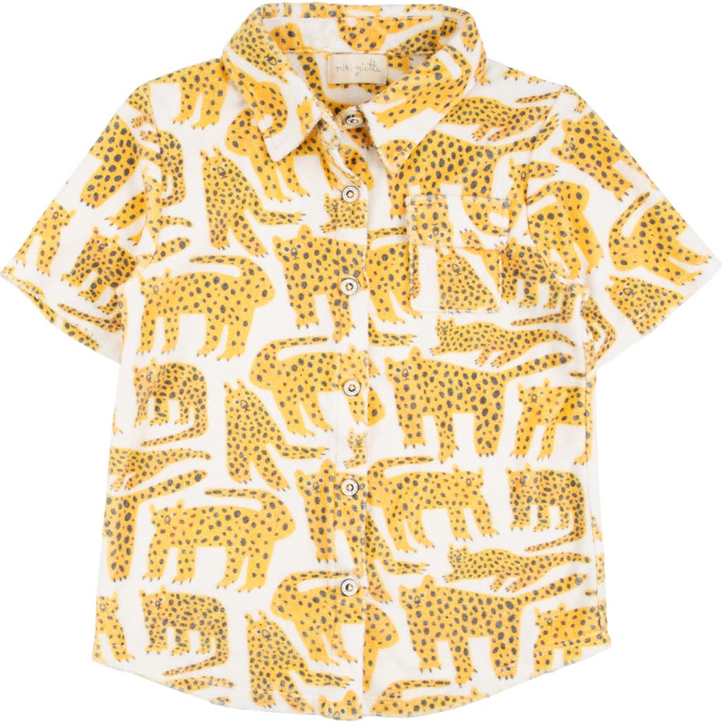Miki Miette Kids' Jerry Cheetah Short Sleeve Cotton Button-up Shirt