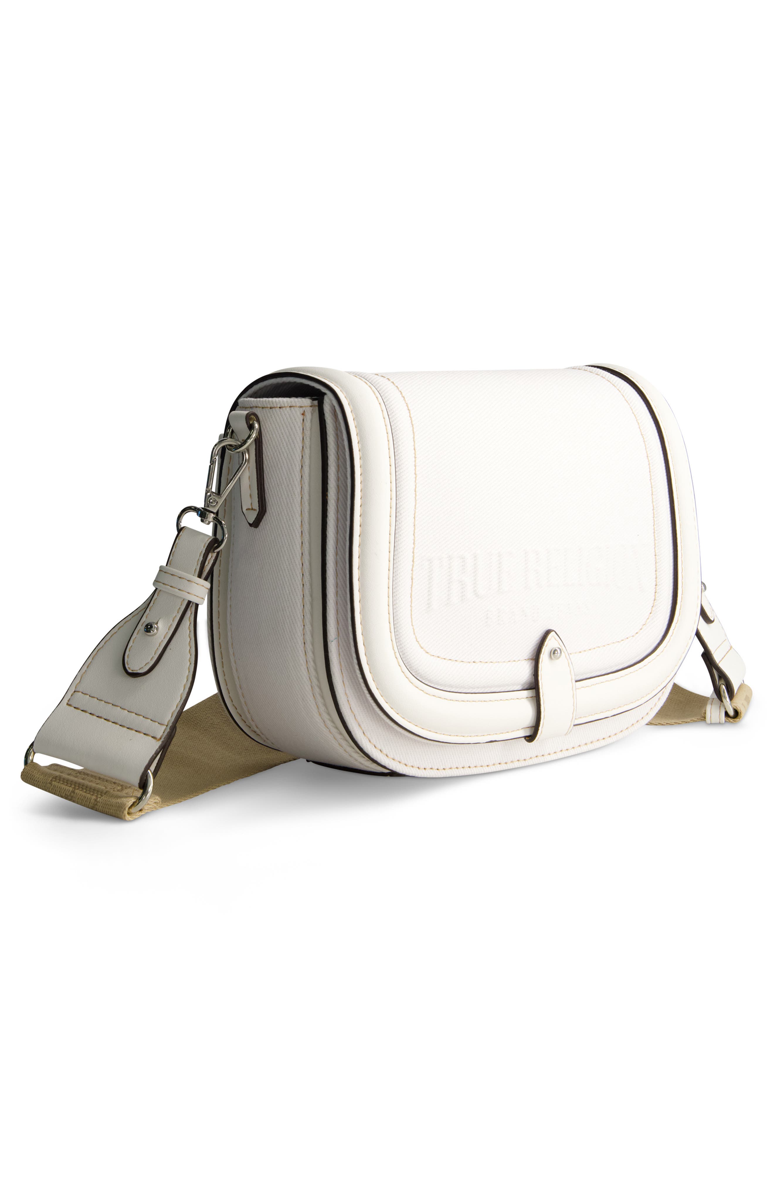 Distressed Logo Denim Saddle Bag, Alternate, color, WHITE