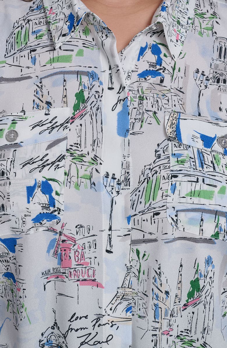 KARL LAGERFELD PARIS Oversize Printed Button-Up Shirt, Alternate, color, Soft White Multi