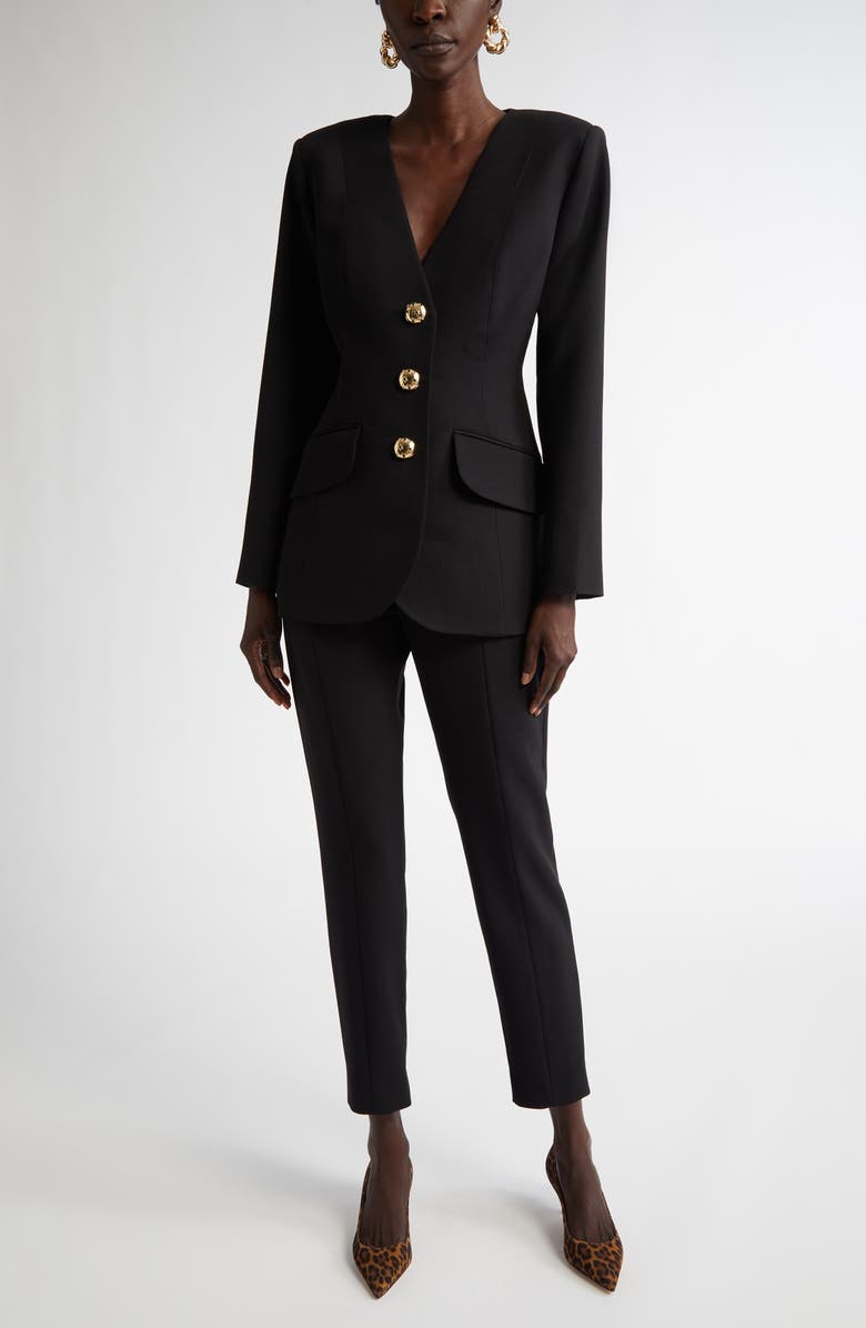 Carolina Herrera Single Breasted Stretch Virgin Wool Blazer, Alternate, color,