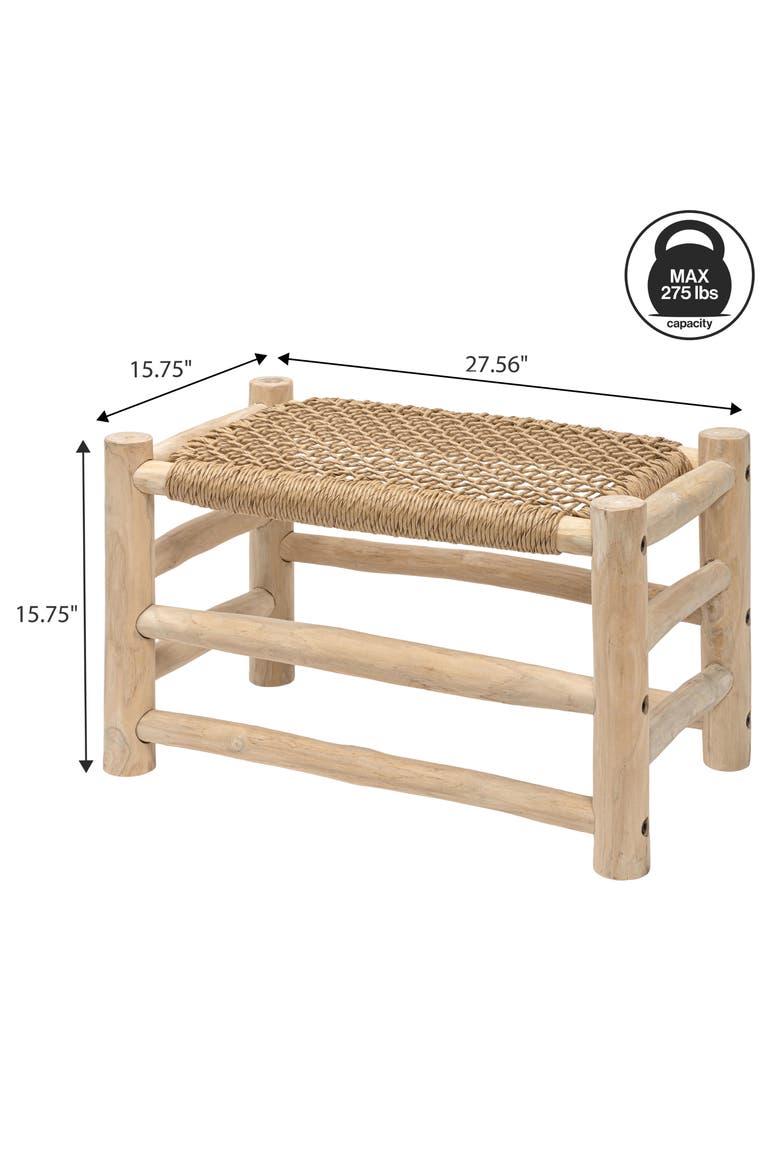 Chuck Bohemian Handcrafted Woven Synthetic Rattan Seat and Wood Indoor/Outdoor Backless Accent Stool, Alternate, color, Natural Bleach Finish