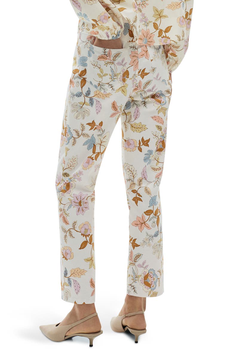 MANGO Floral Straight Leg Pants, Alternate, color, Ecru