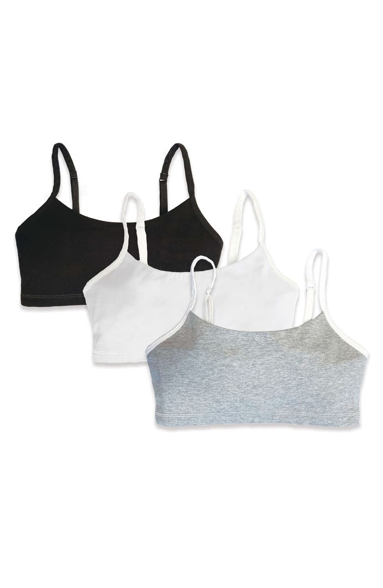 Mightly Organic Cotton Girls Bralette 3-pk, Main, color, Black, White, Heather Gray