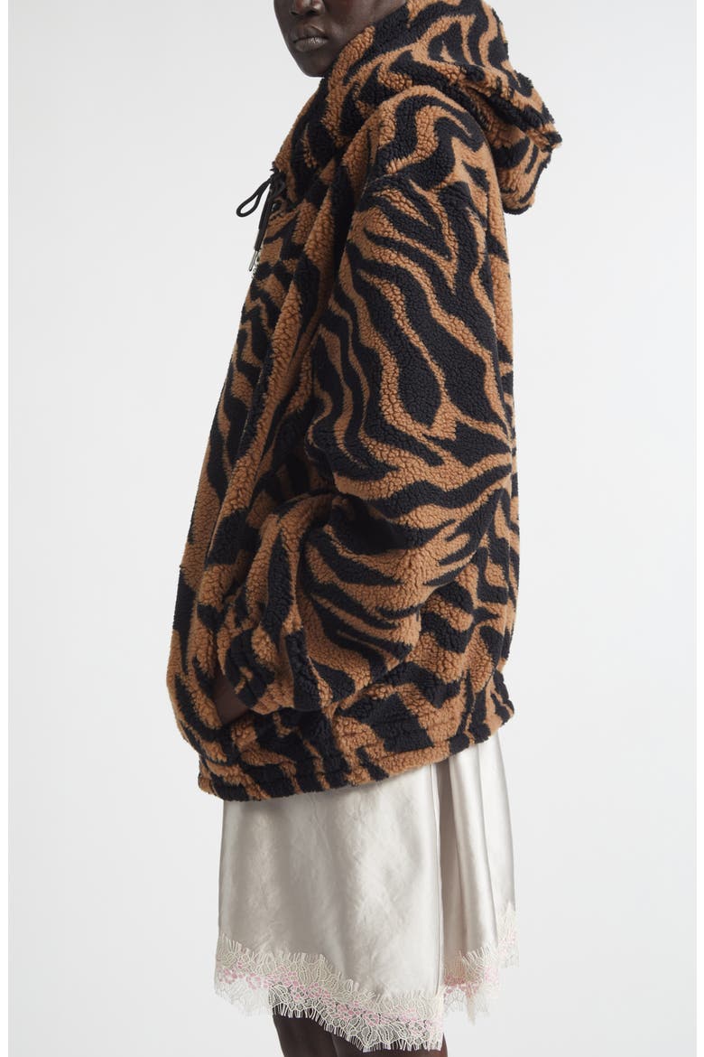 Tiger Stripe Oversize High Pile Fleece Full Zip Hoodie, Alternate, color, BROWN AND BLACK