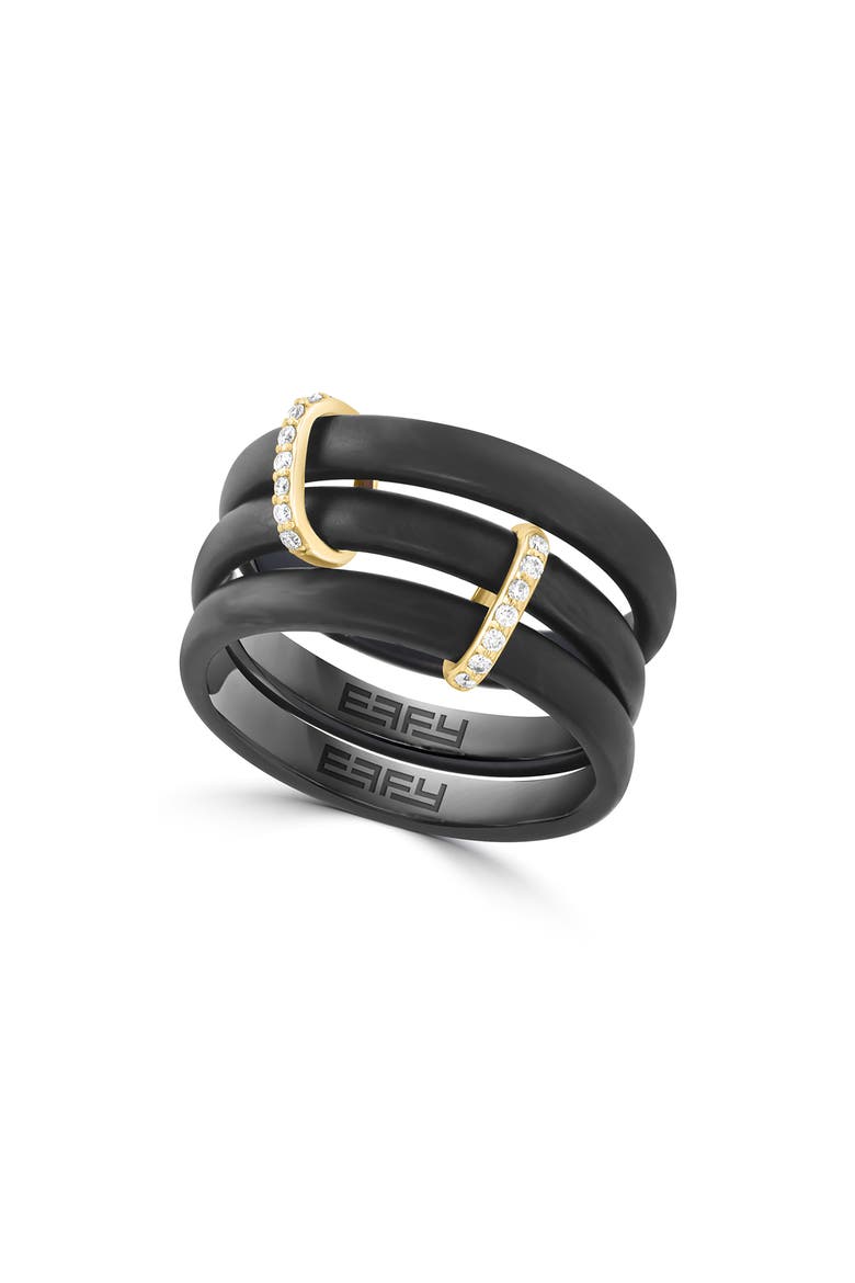 Two-Tone Diamond Stacked Triple Band Ring, Main, color, BLACK