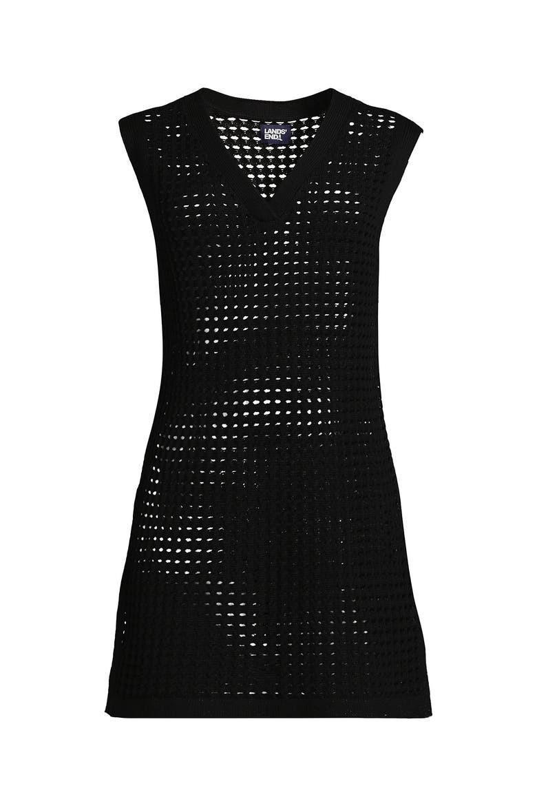 Cotton Open Knit V-Neck Swim Cover-up Dress, Alternate, color, Black