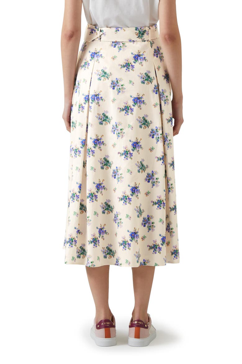 Elodie Floral Belted Organic Cotton Midi Skirt, Alternate, color, CREAM