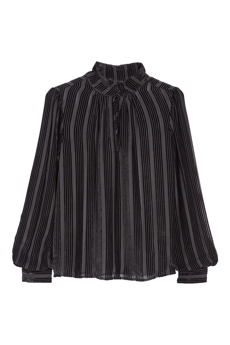 Bryla Stripe Burnout Velvet Mock Neck Blouse, Alternate, color, BLACK