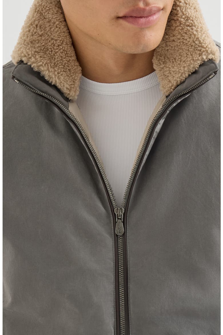 Waxed techno cotton down vest with detachable hood, Alternate, color, Grey