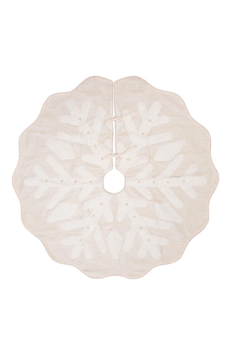 C&F Home White Christmas Snowflake Linen & Polyester Christmas Tree Skirt 54", Main, color, Beige