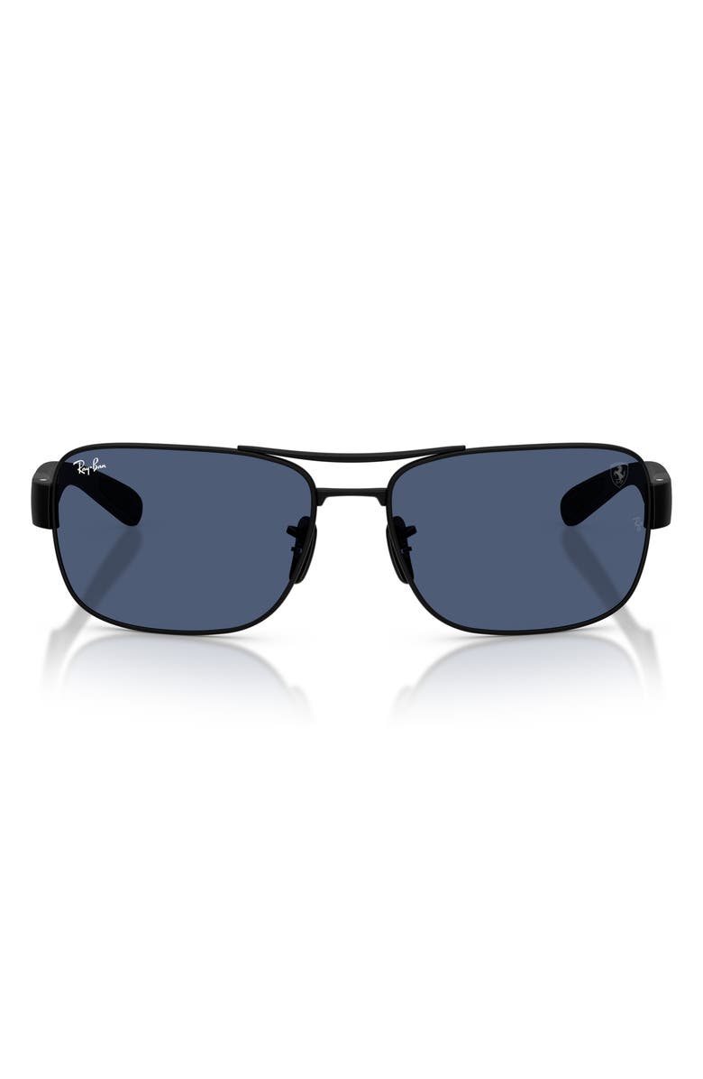 Ray-Ban x Scuderia Ferrari 64mm Oversize Double Bridge Square Sunglasses, Main, color, Matte Black / Dark Blue