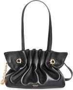 FERRAGAMO Small Gancio Piercing Soft Leather Shoulder Bag