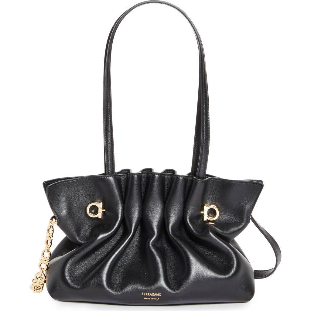 FERRAGAMO FERRAGAMO SMALL GANCIO PIERCING SOFT LEATHER SHOULDER BAG