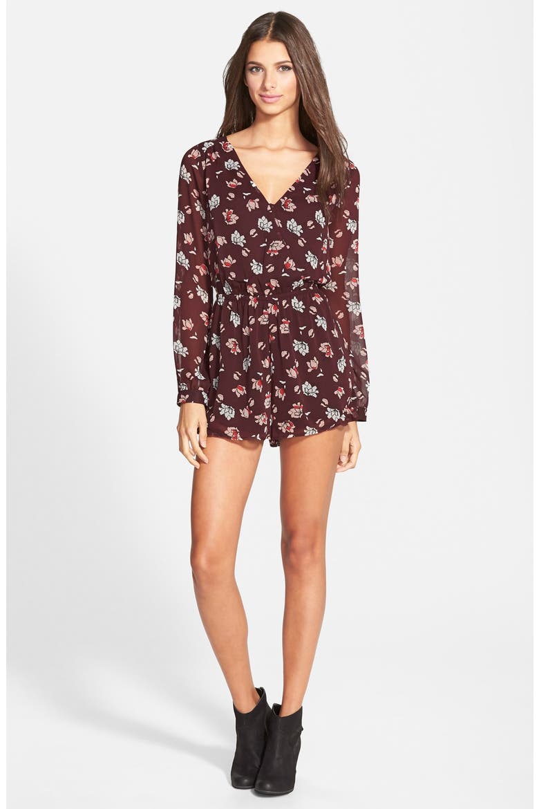 ASTR Surplice Front Romper (Nordstrom Exclusive), Main, color, BURGUNDY