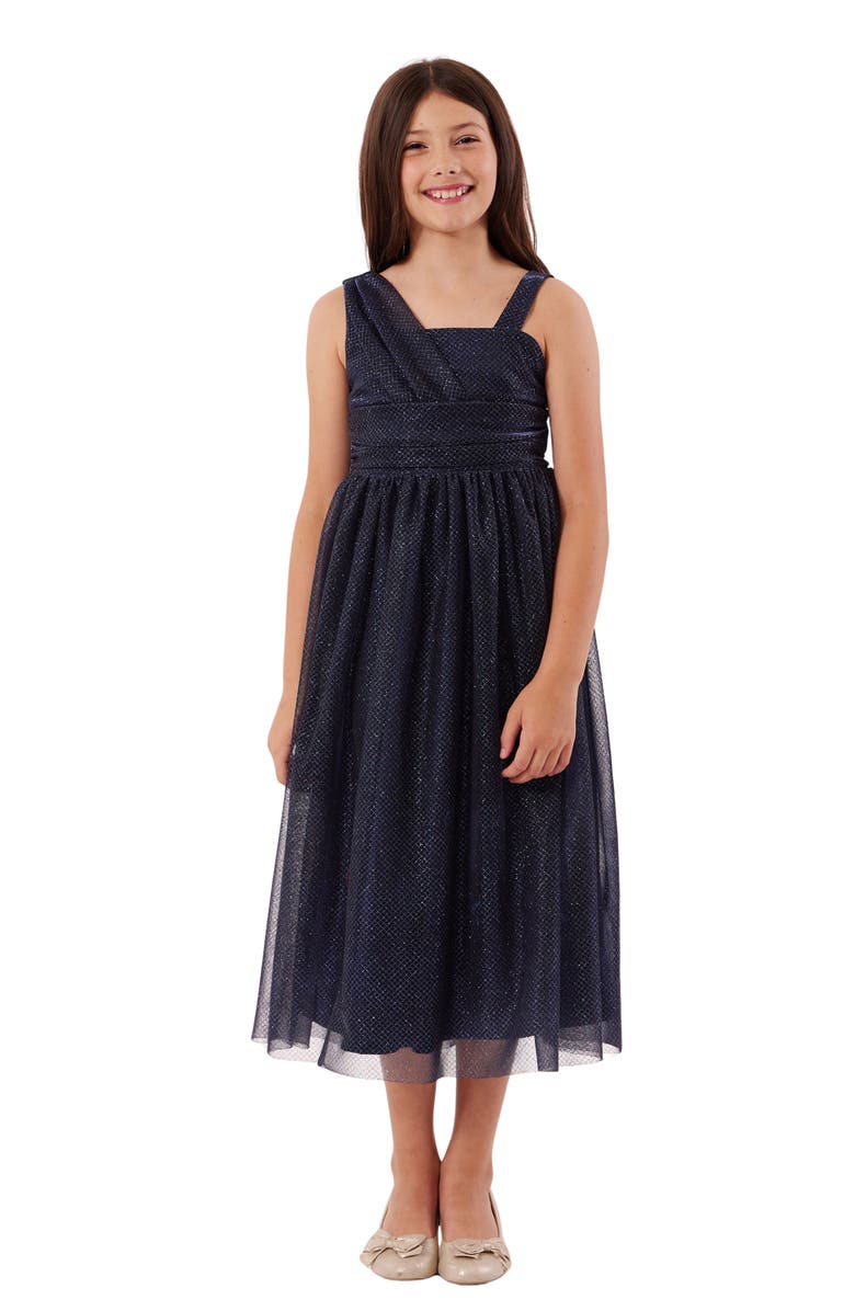 Bonnie Jean Kids' Grecian Glitter Dress, Alternate, color, Navy