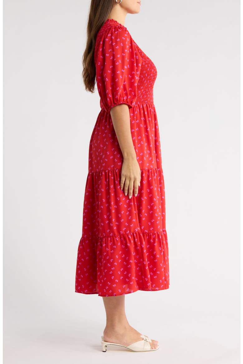 Tayla Bow Print Dress, Alternate, color, RED-FUCH-MULTI