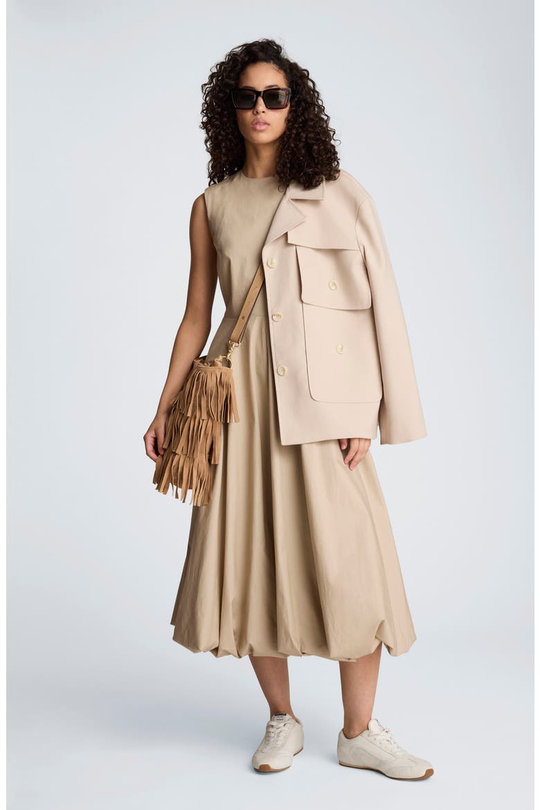 Sleeveless Bubble Hem Midi Dress, Alternate, color, BURLAP