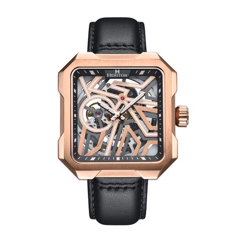 Campbell Leather-Band Skeleton Watch