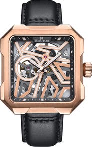 Heritor Automatic Campbell Leather-Band Skeleton Watch