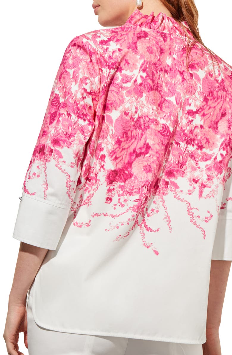Ming Wang Ruffle Collar Floral Cotton Shirt, Alternate, color, 